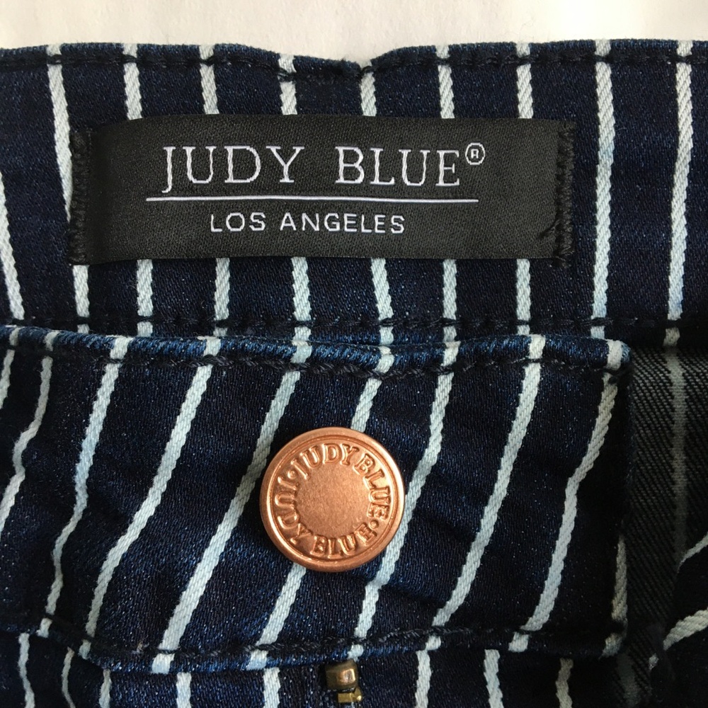 Judy Blue Tummy Control Striped Blue White Straight Leg Jeans Size 15/32 - Picture 11 of 17